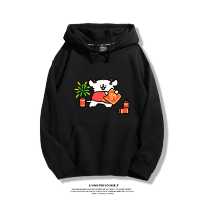 線條小狗聯名衛衣2023秋冬新款親子情侶裝薄絨款連帽衛衣