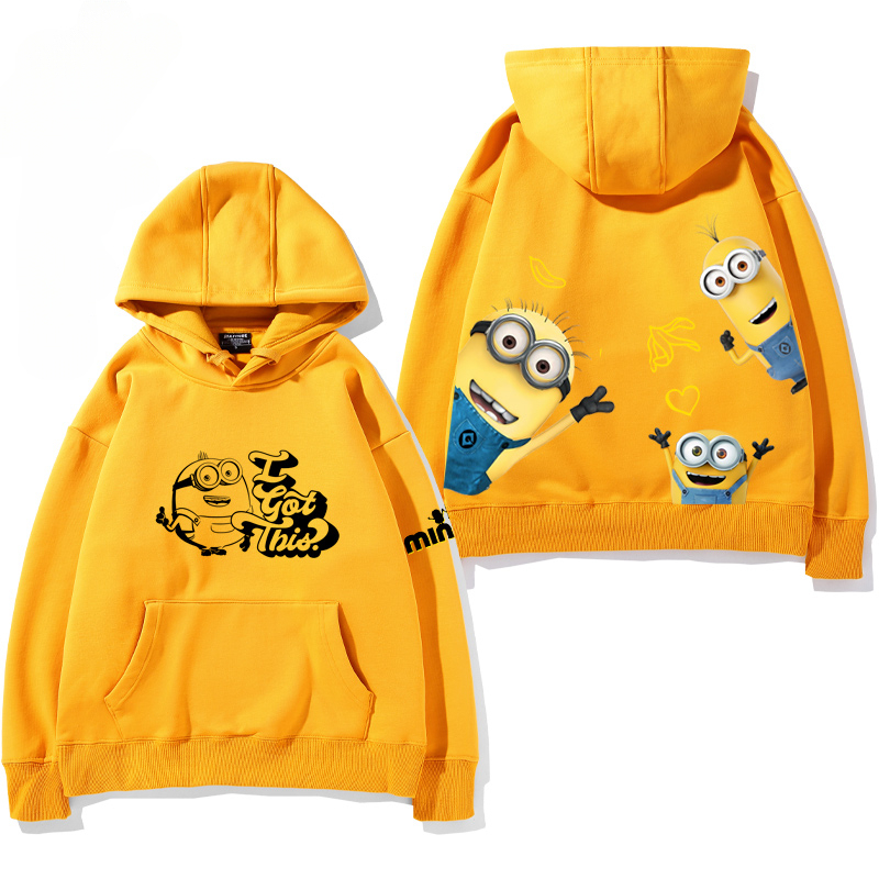 小黃人 聯名衛衣2024秋冬新款親子情侶裝薄絨款連帽衛衣