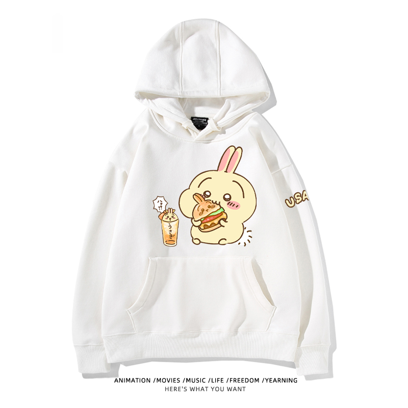 Chiikawa聯名衛衣2024秋冬新款親子情侶裝薄絨款連帽衛衣