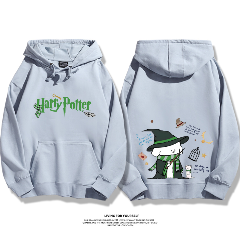 哈利波特聯名線條小狗2023秋冬新款親子情侶裝薄絨款連帽衛衣