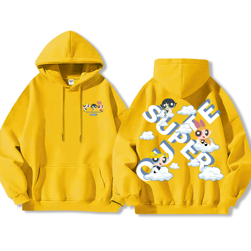 飛天小女警聯名衛衣女衛衣2024秋冬新款親子情侶裝薄絨款連帽衛衣