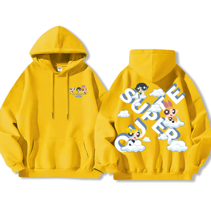 飛天小女警聯名衛衣女衛衣2024秋冬新款親子情侶裝薄絨款連帽衛衣