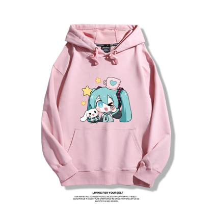 初音未來聯名衛衣2024秋冬新款親子情侶裝薄絨款連帽衛衣