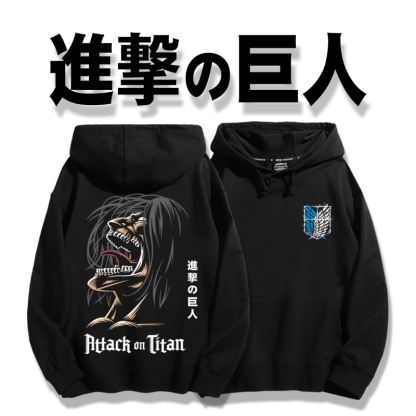 进击的巨人聯名衛衣2023秋冬新款親子情侶裝薄絨款連帽衛衣