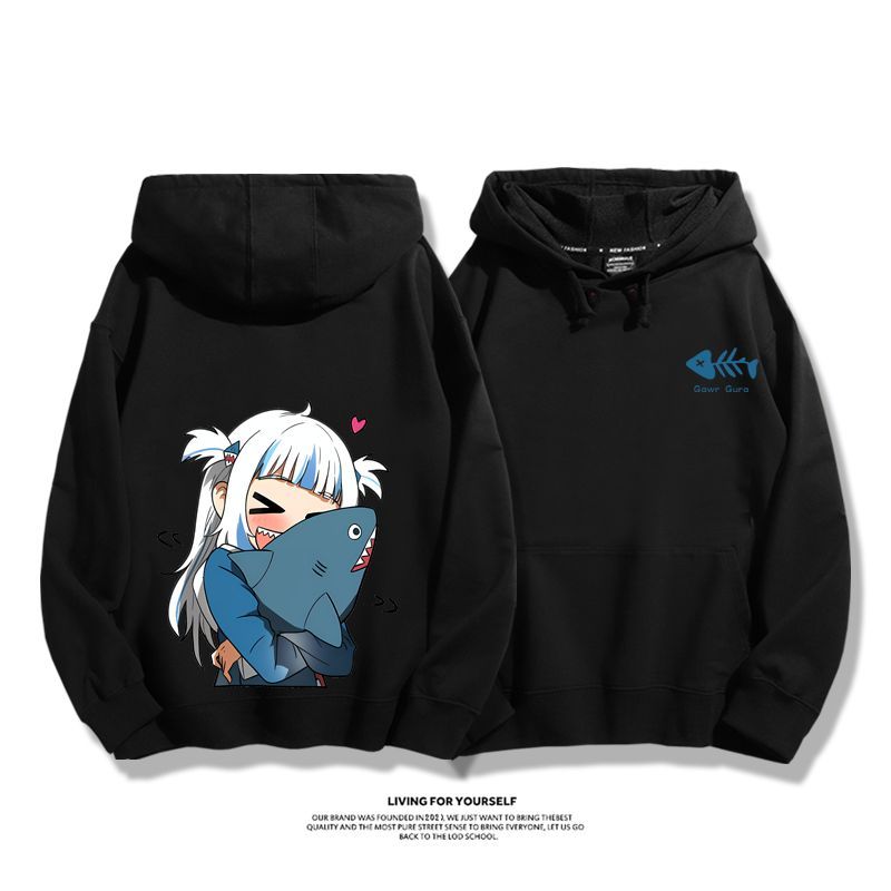 Gawr Gura聯名衛衣2023秋冬新款親子情侶裝薄絨款連帽衛衣