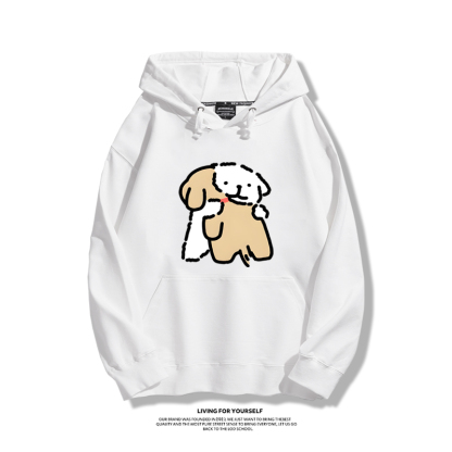 線條小狗聯名衛衣2023秋冬新款親子情侶裝薄絨款連帽衛衣