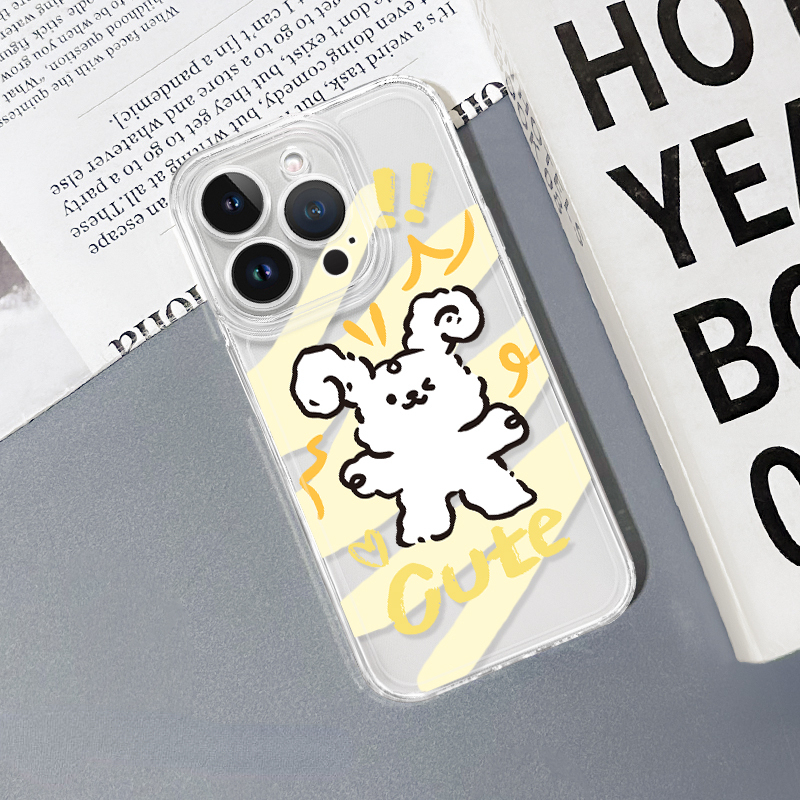 蘋果 系列線條小狗 彩色透明防摔軟殼