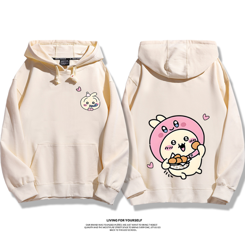 Chiikawa聯名衛衣2024秋冬新款親子情侶裝薄絨款連帽衛衣