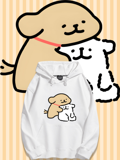 線條小狗聯名衛衣2023秋冬新款親子情侶裝薄絨款連帽衛衣