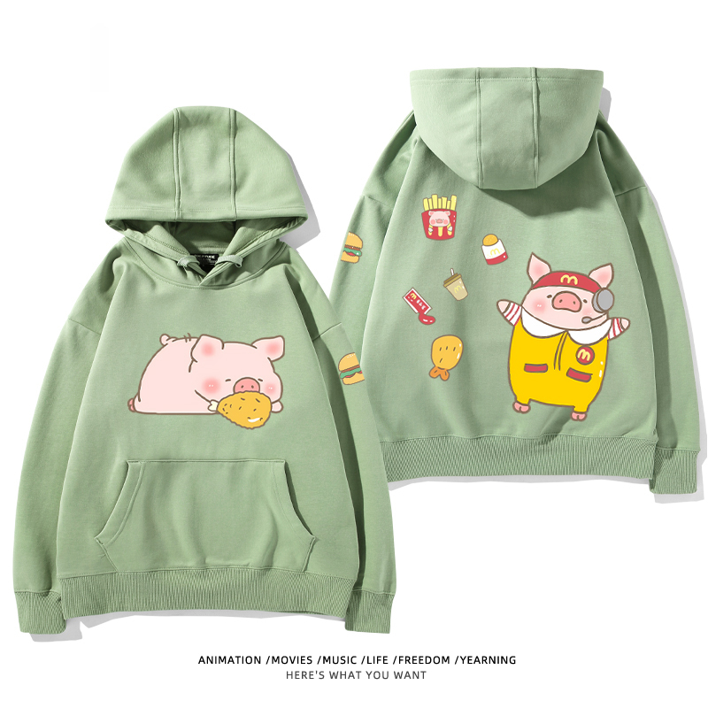 LULU豬 聯名衛衣2024秋冬新款親子情侶裝薄絨款連帽衛衣