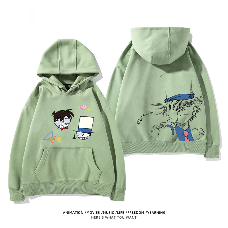 名偵探柯南 聯名衛衣2024秋冬新款親子情侶裝薄絨款連帽衛衣