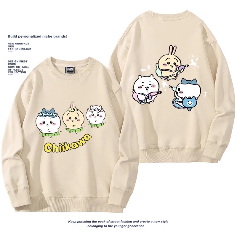 Chiikawa聯名衛衣2024秋冬新款親子情侶裝薄絨款連帽衛衣