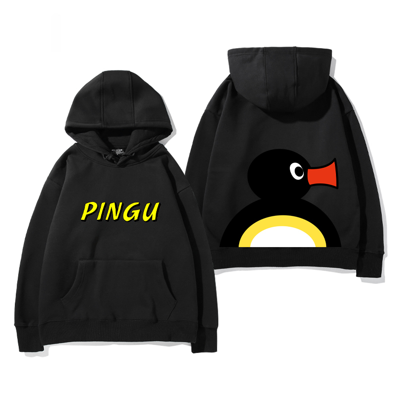 企鵝家族PINGU 聯名衛衣2024秋冬新款親子情侶裝薄絨款連帽衛衣