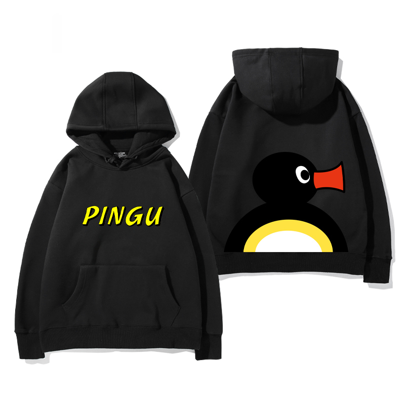 企鵝家族PINGU 聯名衛衣2024秋冬新款親子情侶裝薄絨款連帽衛衣