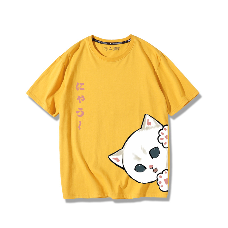 可愛貓咪探頭2024親子情侶男女同款 純棉T恤