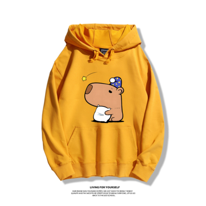 卡皮巴拉可愛水豚君2023秋冬新款親子情侶裝薄絨款連帽衛衣