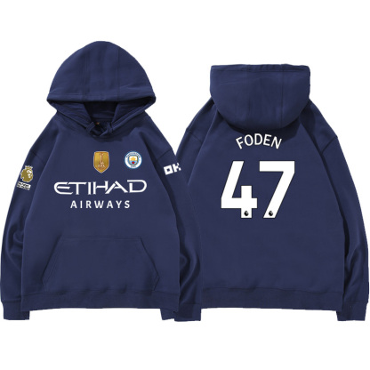 24-25賽季曼城主場球衣17號德布勞內9號哈蘭德 足球球迷 寬鬆百搭 秋冬款 寬鬆連帽衛衣