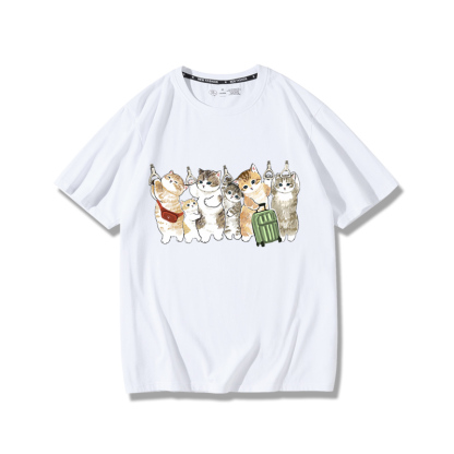 擠地鐵貓咪2024親子情侶男女同款 純棉T恤