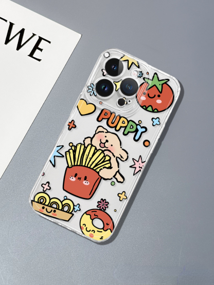 蘋果 系列線條小狗 彩色透明防摔軟殼