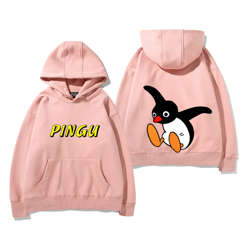 企鵝家族PINGU 聯名衛衣2024秋冬新款親子情侶裝薄絨款連帽衛衣