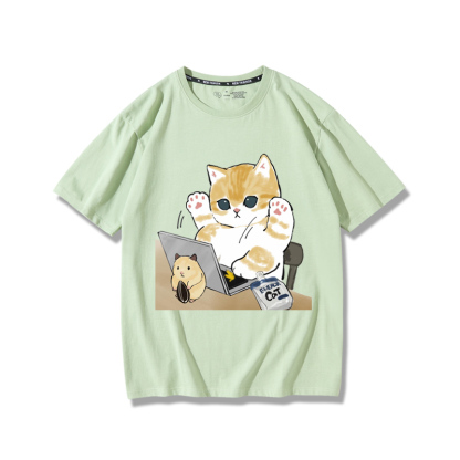 上班族貓咪2024親子情侶男女同款 純棉T恤