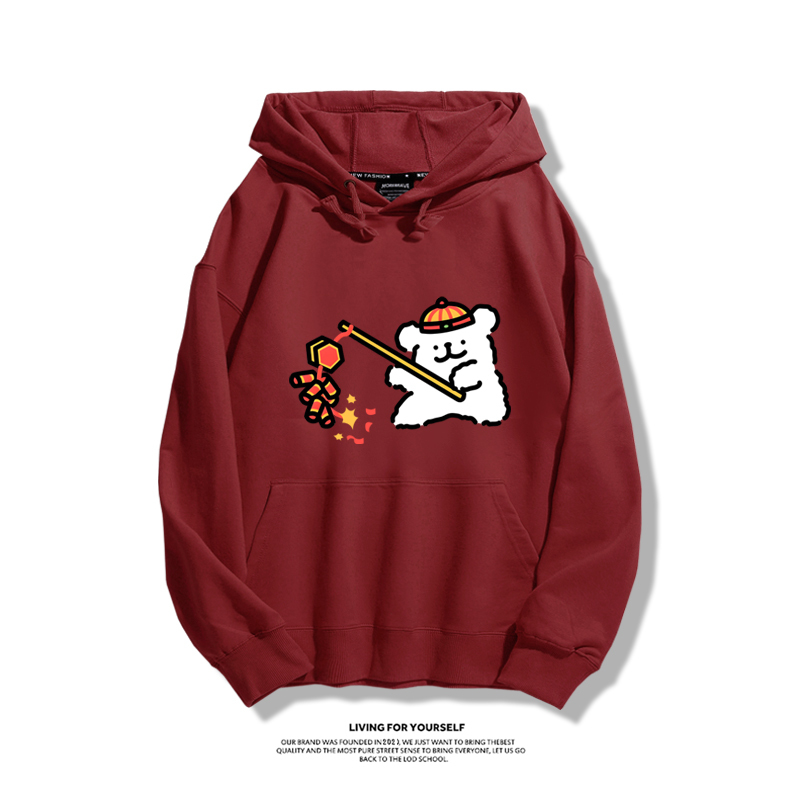 線條小狗聯名衛衣2023秋冬新款親子情侶裝薄絨款連帽衛衣