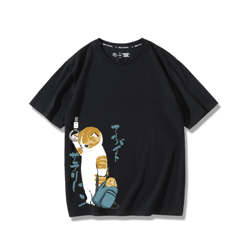 擠地鐵貓咪2024親子情侶男女同款 純棉T恤