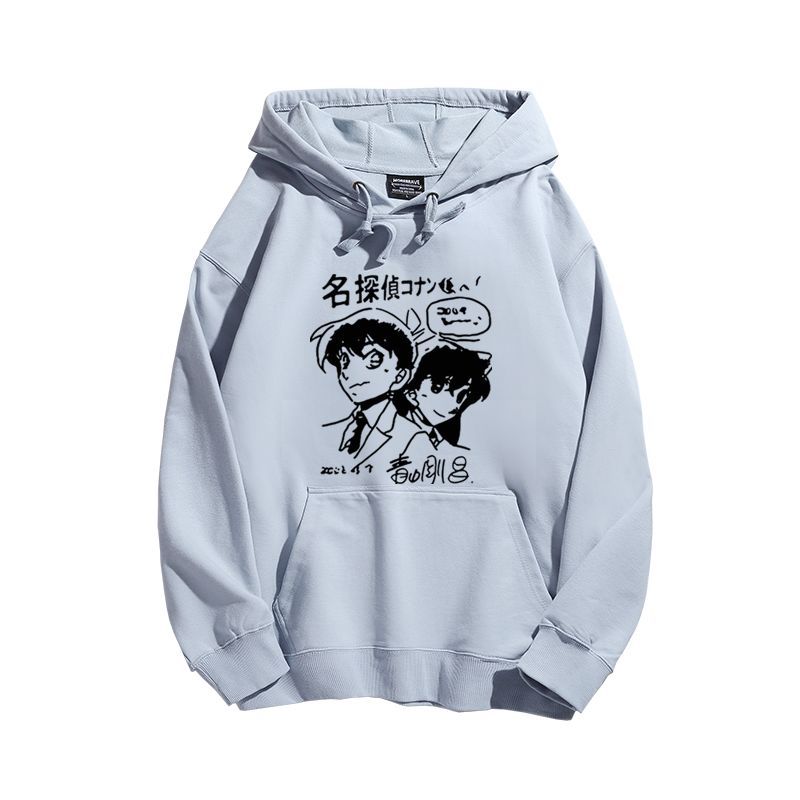 名偵探柯南聯名衛衣2024秋冬新款親子情侶裝薄絨款連帽衛衣