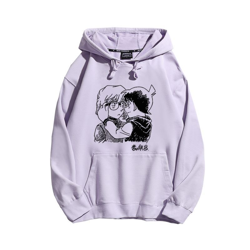 名偵探柯南聯名衛衣2024秋冬新款親子情侶裝薄絨款連帽衛衣