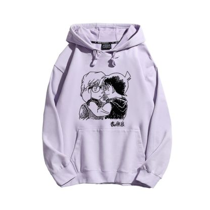 名偵探柯南聯名衛衣2024秋冬新款親子情侶裝薄絨款連帽衛衣