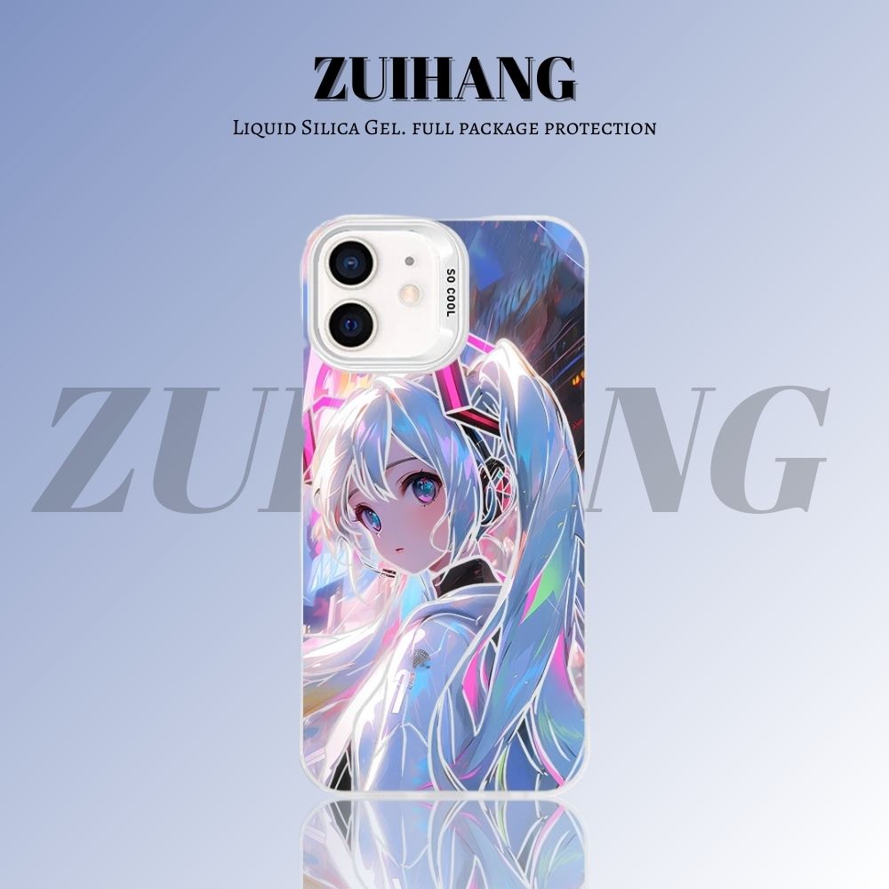 初音未來彩銀線條漸變防摔手機殼