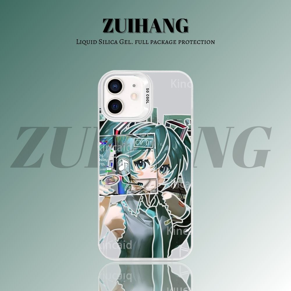 初音未來彩銀線條漸變防摔手機殼