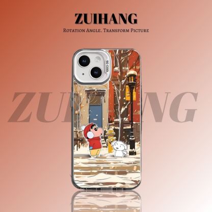 蠟筆小新彩銀線條漸變防摔手機殼