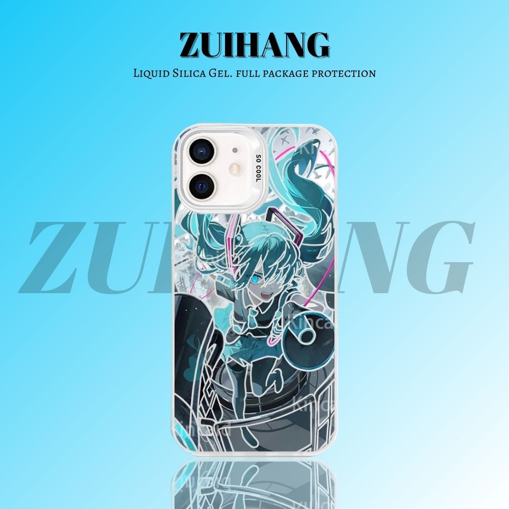 初音未來彩銀線條漸變防摔手機殼