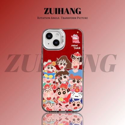 蠟筆小新彩銀線條漸變防摔手機殼