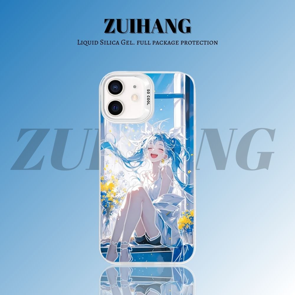 初音未來彩銀線條漸變防摔手機殼