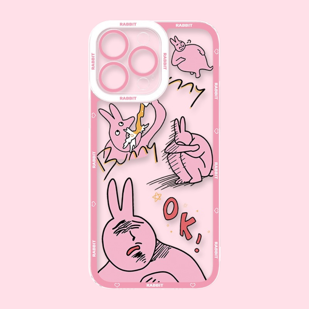 粉紅兔子天使眼透明防摔軟殼