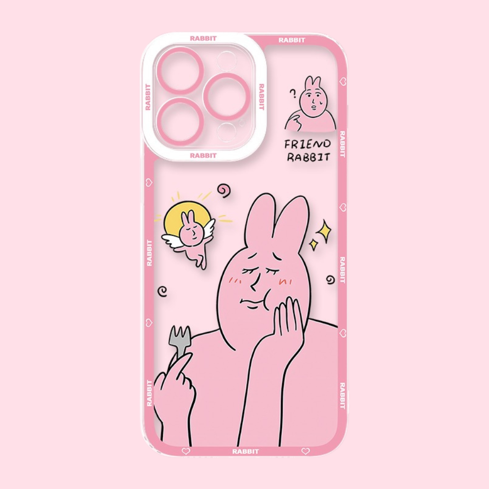 粉紅兔子天使眼透明防摔軟殼