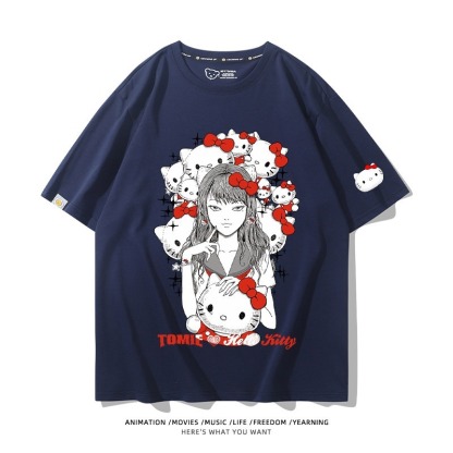 伊藤潤二X三麗鷗富江Hello kitty周邊 印花短袖T恤
