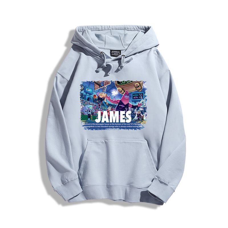 海綿寶寶聯名詹姆斯2024秋冬新款親子情侶裝薄絨款連帽衛衣
