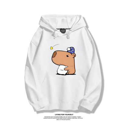 卡皮巴拉可愛水豚君2023秋冬新款親子情侶裝薄絨款連帽衛衣