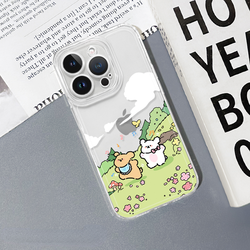 蘋果 系列線條小狗 彩色透明防摔軟殼