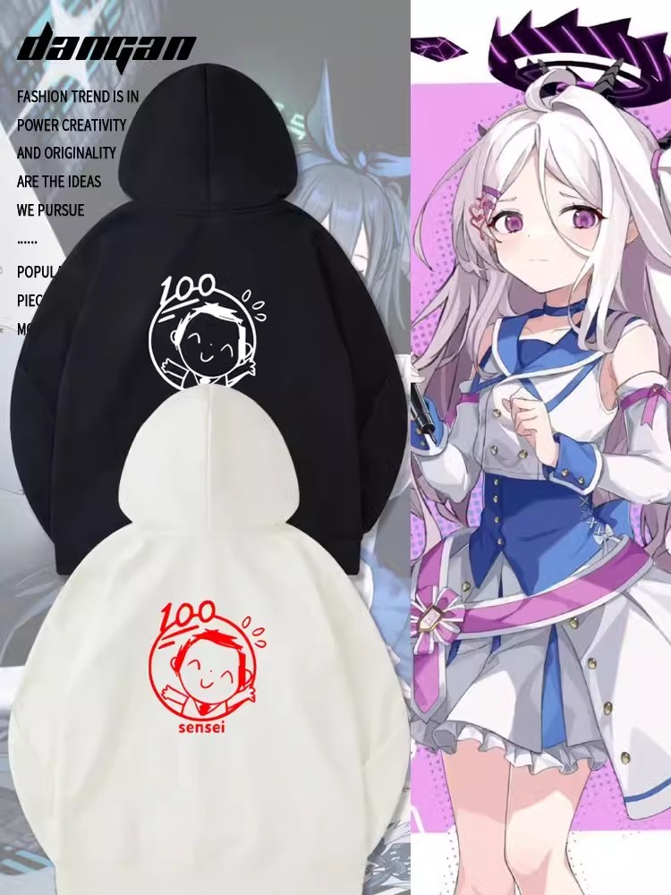 蔚藍檔案sensei聯名衛衣2024秋冬新款親子情侶裝薄絨款連帽衛衣