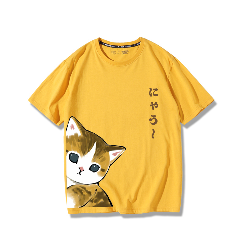 可愛貓咪探頭2024親子情侶男女同款 純棉T恤