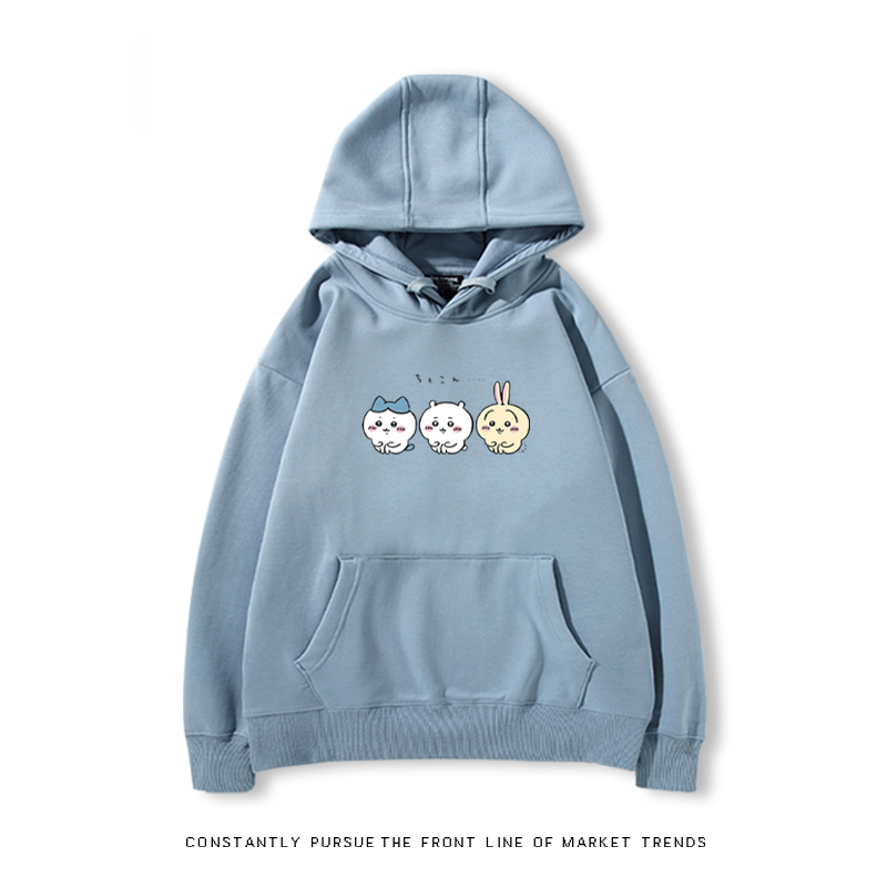 Chiikawa聯名衛衣2024秋冬新款親子情侶裝薄絨款連帽衛衣