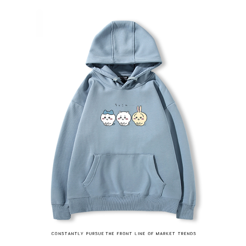 Chiikawa聯名衛衣2024秋冬新款親子情侶裝薄絨款連帽衛衣