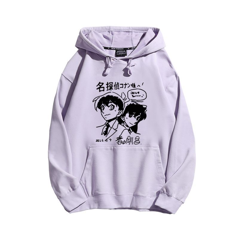 名偵探柯南聯名衛衣2024秋冬新款親子情侶裝薄絨款連帽衛衣