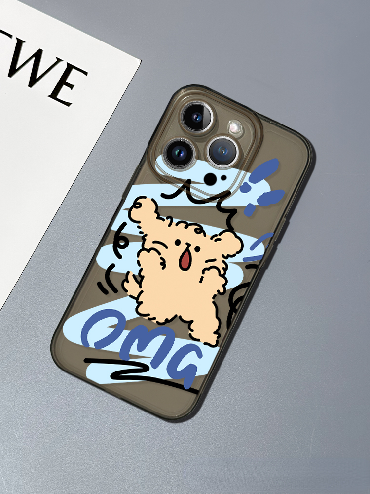 蘋果 系列線條小狗 彩色透明防摔軟殼