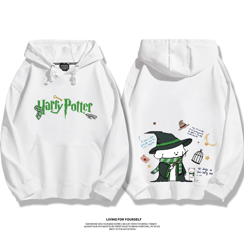 哈利波特聯名線條小狗2023秋冬新款親子情侶裝薄絨款連帽衛衣