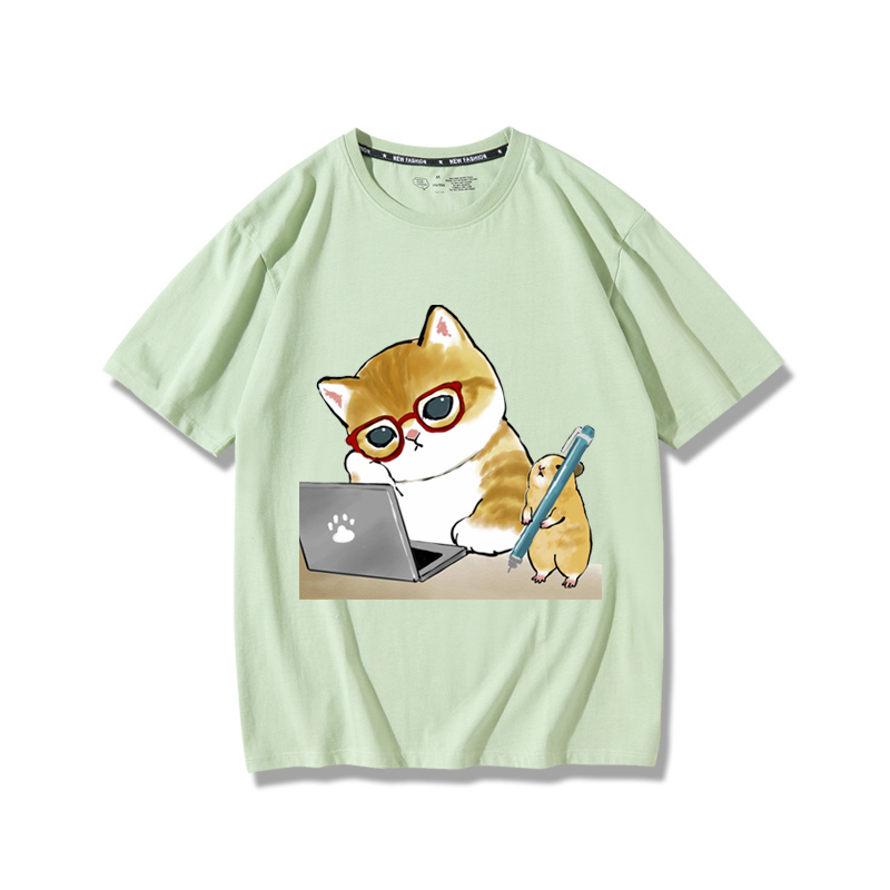 上班族貓咪2024親子情侶男女同款 純棉T恤